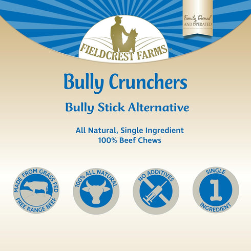 Fieldcrest Farms 6-Inch 2040 lbs, 6 Count Bully Crunchers Beef Hide Dog Chews, Single Ingredient Bully Stick