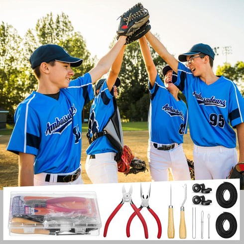 Glove Relacing Kit for Baseball or Softball Mitts - Includes 2 Strips, 4 Pcs Glove Locks, 5 Pcs Lacing Tools