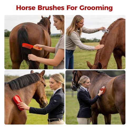 jhpsnpow 14PCS Set Horse Grooming Kit, Professional Brush Supplies for Bathing & Care, Mane Tail Curry Comb, Sweat