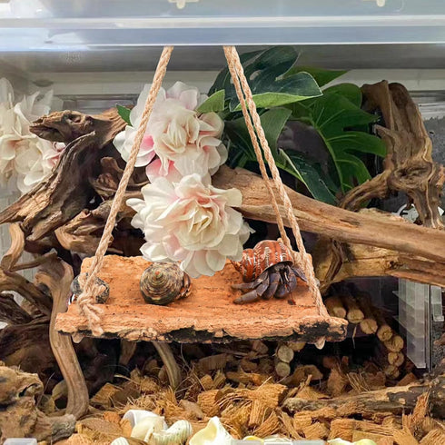 Oooct Chinchilla Hermit Crab Climbing Toy, Natural Wooden Reptile Swing Toy, Pet Cage Tank Aquarium Accessories