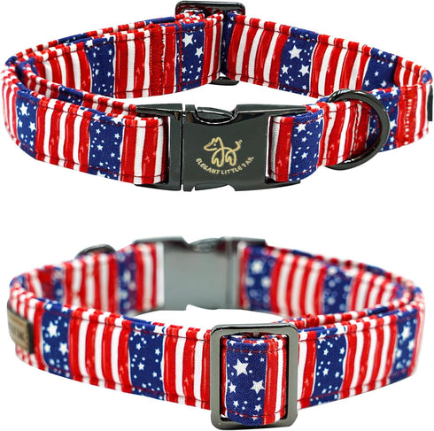 Independence Day Elegant Little Tail Dog Collar, Adjustable Holiday Pet Collar for Small Medium Large Dogs, Patriotic
