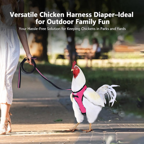 Chicken Harness Hen Size with 6ft Matching Leash - Adjustable, Comfortable, Breathable, Pink