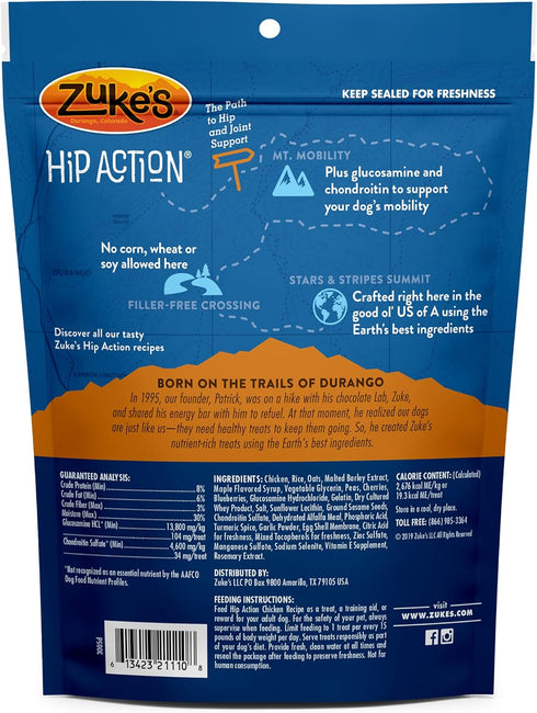 Hip Action, Hip And Joint Support Treats, Soft And Chewy Natural Dog Chicken Treats, 6.0 OZ Bag by Zuke’s
