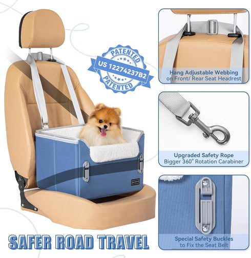 PETSFIT Dog Car Seats for Small DogsPatented Safety BucklesSafety TetherFoldable Travel Dog Booster Car Seat Reduces