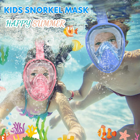 Kids Snorkel Mask Full Face | Snorkeling Gear for Ages 2-14 with Camera Mount, 180 Degree Panoramic View
