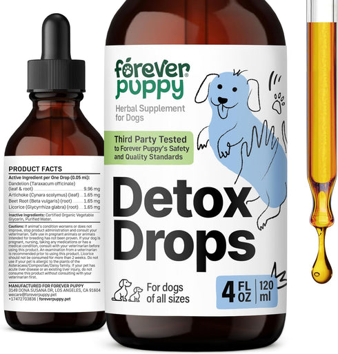 Detox Drops for Dogs - Liver and Kidney Cleanse for All Breeds & Sizes, Herbal Detox Support - 4oz