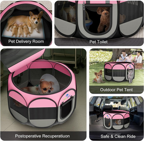 1) Playpen for Small Dogs Cats Crate: Puppy Play Pen Indoor Outdoor Foldable Potable Exercise Cage Pop up Kennel