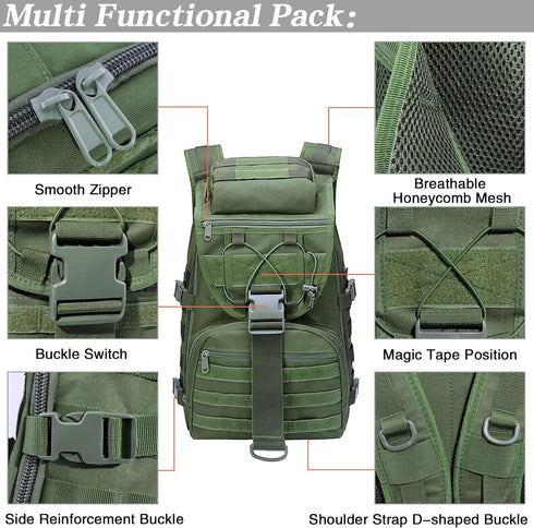 LIMHOO Military Tactical Backpack - 35L Hiking Trekking Rucksack, 3 Day Molle Assault Pack (Army Green)