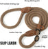 Mile High Life Heavy Duty Slip Leads for Dogs, 5 Feet No Pull Dog Training Leash with Leather Tip, Brown Rope Lead