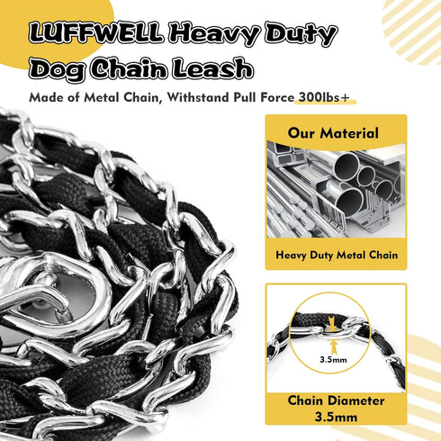 Chew Proof Chain Dog Leash, Heavy Duty Metal Chain & Nylon Rope with Padded Handle for Medium Large Dogs Training