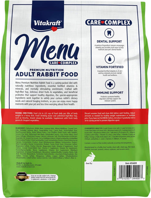 5 Lb. Vitakraft Menu Premium Rabbit Food - Alfalfa Pellets Blend - Vitamin and Mineral Fortified, Carrots, Greens