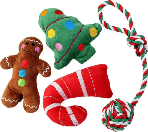 JPB 4 Pack Christmas Dog Toys - Squeaky Plush Puppy Toy for Small Dogs