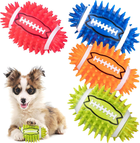 4.3” Dog Squeaky Ball Toys 4 Pack - Interactive Durable Spiky Toy for Medium Large Dogs with Built-in Squeaker