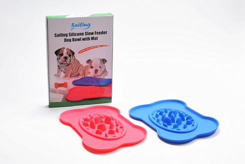 Sailing Silicone Dog Pet Fun Slow Feed Bowl, Anti Choke Food Water Bowl, BPA Free (Blue)