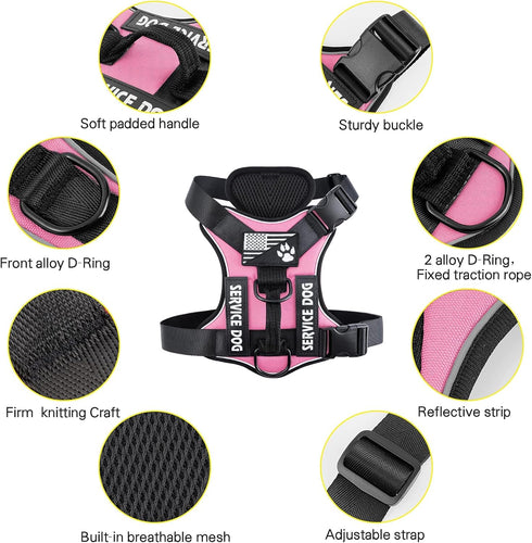 Demigreat Service Dog Harness, Reflective Vest with 5 PCS Patches, Adjustable Soft Oxford Harness for Easy Control