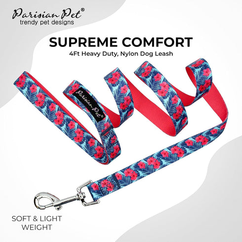 Parisian Pet 4Ft Heavy Duty Dog Leash - Pink Hibiscus Printed, Odor Proof Training Leash for All Dogs