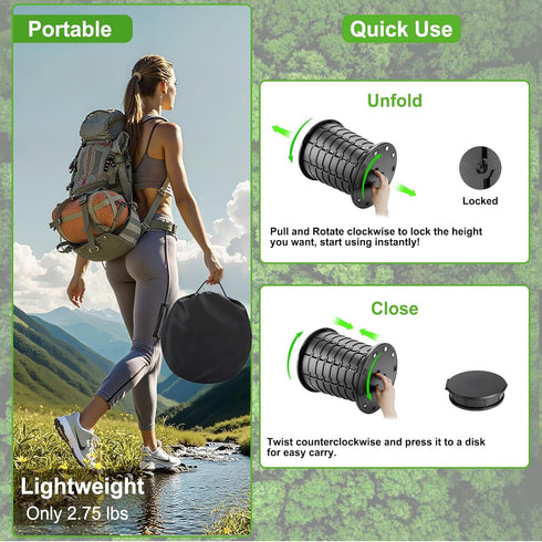 (13H) Camping Toilet, Retractable Portable Toilet for Adults Kids, Adjustable Height Portable Potty with Lid, Foldable