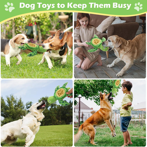 ZYBDP Interactive Dog Toy, Green Turtle Plush with Slow Feeder Bowl, Squeaky Chew Toy