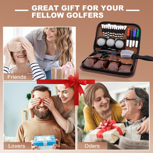 Golf Accessories for Men and Women - Golf Gifts with Leather Case, Golf Brush, Balls, Tees, and More