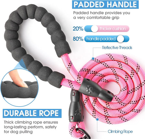 BAAPET 2/4/5/6 FT Dog Leash with Comfortable Padded Handle and Reflective Threads for Small Medium Large Dogs, Pink