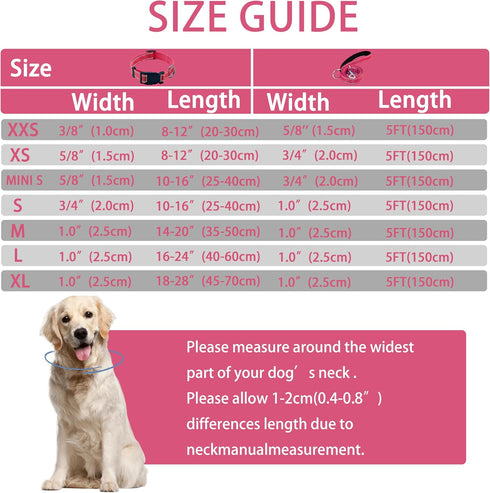 Reflective Dog Collar with Safety Locking Buckle, Adjustable Soft Nylon for Small Medium Large Dogs (M, Hotpink)