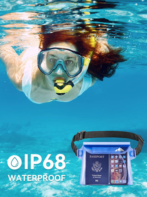 HEETA 2-Pack Waterproof Pouch with Waist Strap, Screen Touchable Dry Bag for Phone Valuables, Swimming, Snorkeling