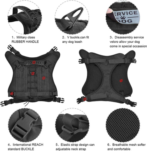 Tactical Dog Vest with Pouch, Training Molle Vest with Handle, K9 Military Dog Harness, No Pull Service Dog Vest XL