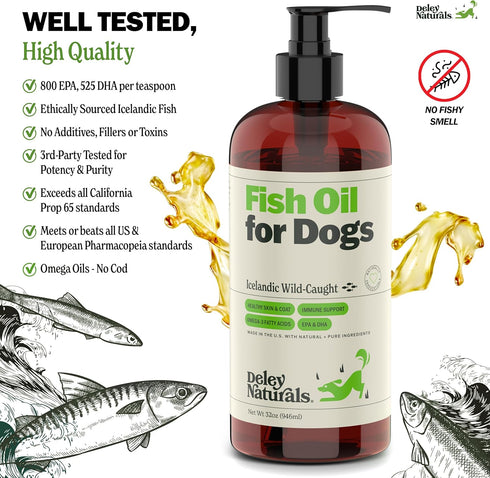 Wild Caught Fish Oil for Dogs - 16oz - Omega 3-6-9, Reduces Shedding, Supports Skin, Coat, Joints, Heart