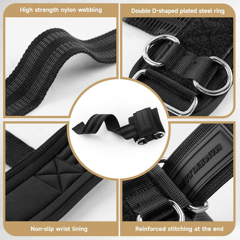10mm MANUEKLEAR Non-Slip Wrist Straps for Weightlifting Deadlifting, Gym Lifting Straps with D Rings for Cable Machine