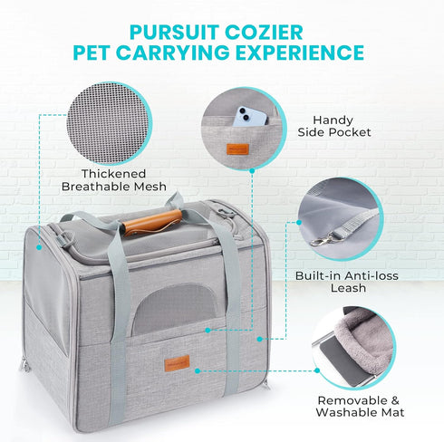 Morpilot Portable Cat Carrier, Soft-Sided for Medium Cats and Puppies up to 15lbs, Airline Approved, Light Gray