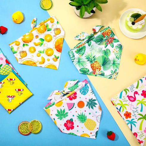 Weewooday 15 Pcs Summer Pet Bandanas, Cute Dog Triangle Bib Scarf, Hawaii Style Flamingo Fruit Leaf Pattern