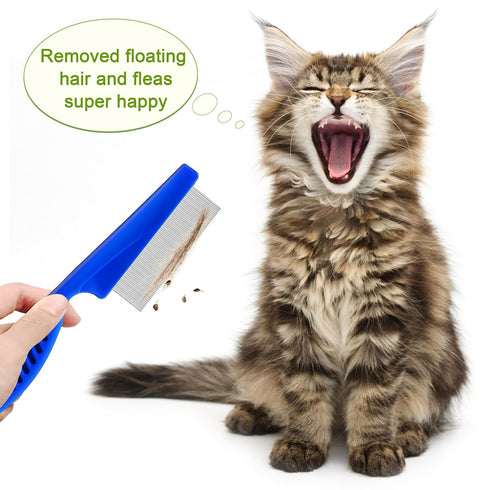 5 Pack Flea Lice Comb - Stainless Steel Dog & Cat Grooming Combs with Rounded Teeth, Dematting Comb for Pets