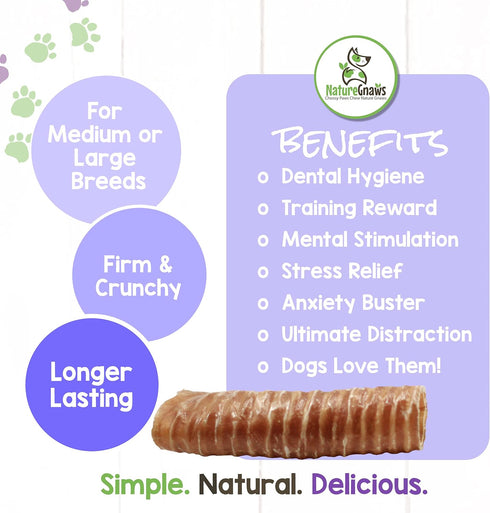 Nature Gnaws Beef Trachea Crunch Wraps, 3 Count, 5-6 Inch, Premium Natural Dog Chew Treats