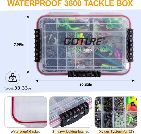 Goture 450 Pcs Fishing Lures Accessories Kit with Tackle Box, Hooks, Minnow, Crankbait, Frog, Popper, Lure