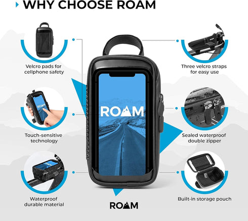 Roam Bike Phone Holder Mount, Waterproof Frame Bag for Bicycle Cell Phone Accessories, Universal Compatibility