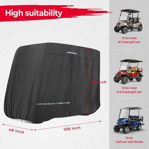 KEMIMOTO 600D Golf Cart Cover, Waterproof Dustproof Heavy Duty for 2/4 Passengers, Black with Storage Bag