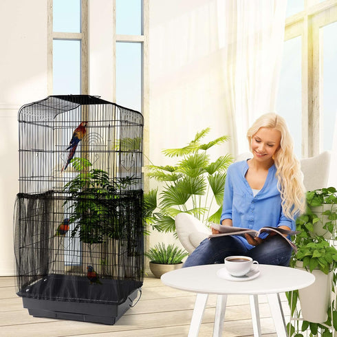 Adjustable Bird Cage Netting Seed Catcher, Large Soft Breathable Mesh for Indoor Round Square Cages (Circumference