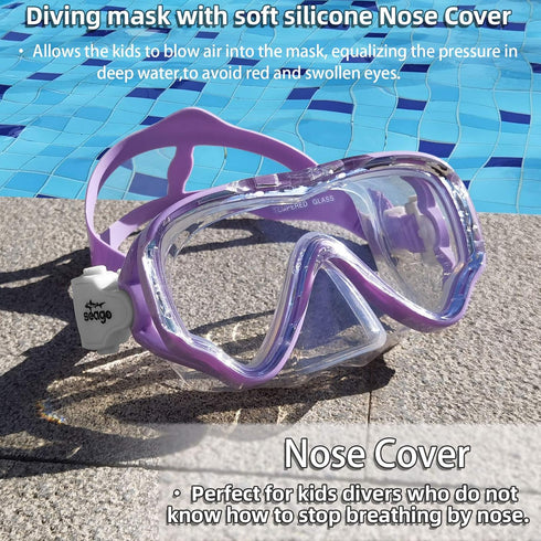 Seago Kids Swim Goggles Snorkel Diving Mask for Youth (5-15), Anti-Fog 180° Clear View