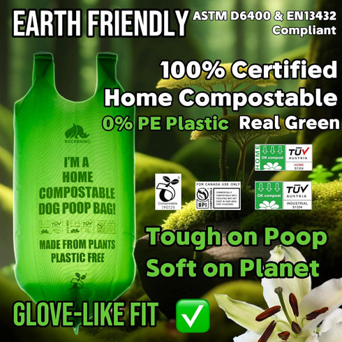 4-Layer 100% 0% 60 Ultra Thick & Deep RockRhino Dog Poop Bags for Large & XL Breeds | Interlocked Bottom | Home