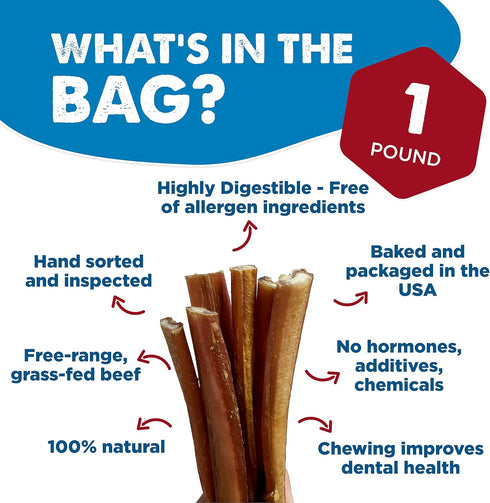 Best Bully Sticks 4-8 Inch Odor-Free Junior Bully Sticks for Dogs - 100% Grass-Fed Beef, 16 oz