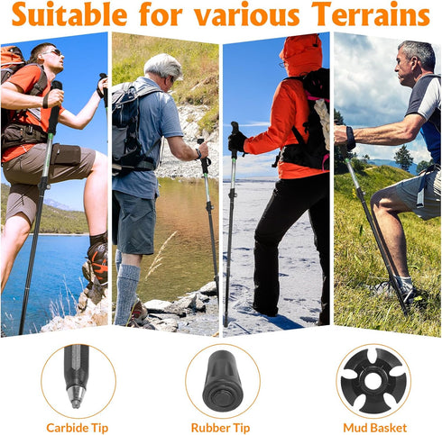 Travel Folding Trekking Hiking Pole with Carrying Case, Adjustable Walking Stick for Women and Men