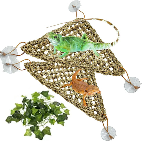 Tfwadmx 3 Pack Bearded Dragon Hammock - Natural Seagrass Fibers for Lizards, Geckos, Anoles, Iguanas, Hermit Crabs