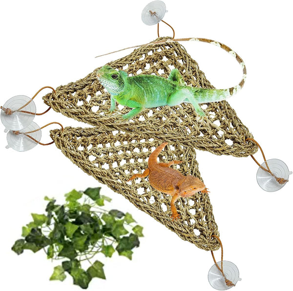 Tfwadmx 3 Pack Bearded Dragon Hammock - Natural Seagrass Fibers for Lizards, Geckos, Anoles, Iguanas, Hermit Crabs