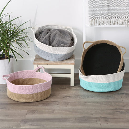 Bone Dry Pet Storage Collection Decorative Cotton Rope Basket/Bed, 15.75x6.25, White/Gray Cat Ears