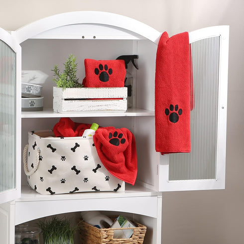 Bone Dry Pet Grooming Towel Collection, Embroidered Absorbent Microfiber Drying Set, 15x30, Red, 3 Count