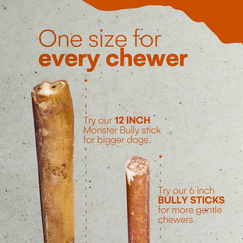 12 inch 3 100% Raw Dog Bully Sticks All-Natural Dog Treats, Monster Size, pk, Beef, Grass Fed, Non-GMO, Premium Odor