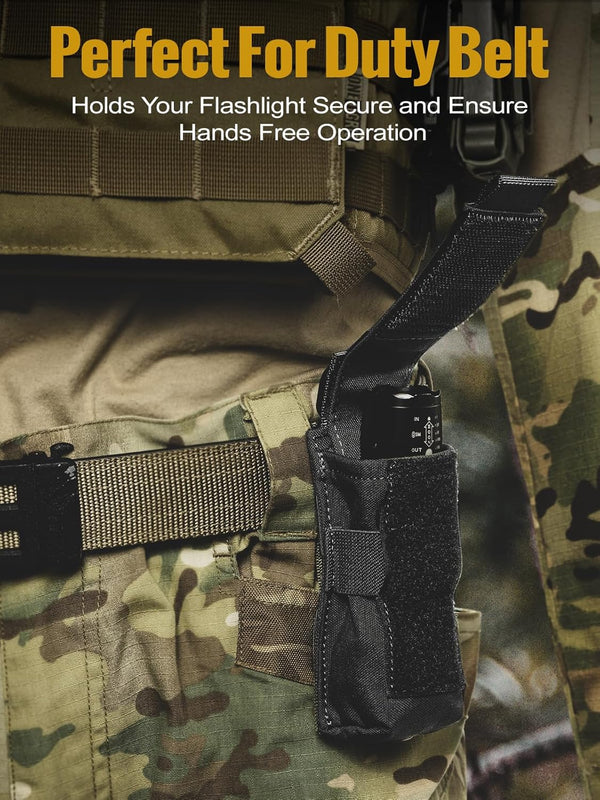 OneTigris Flashlight Holster - Molle Flashlight Holder Pouch for Belt, Tactical Flashlight Holder Made of 1000D Cordura