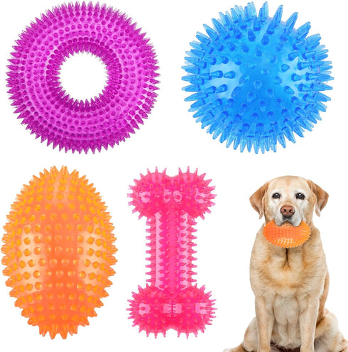 4 Pcs 4.5'' Spiky Squeaker Football Dog Toy for Medium Large Dogs, Spiky Balls for Aggressive Chewers