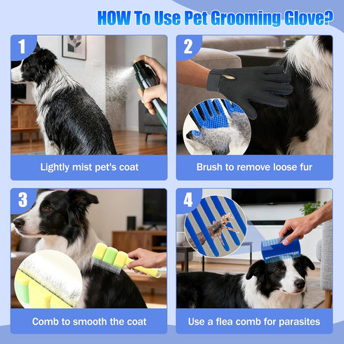 Jeyermier 9 Set,Self PCS Pet Grooming Brush Cleaning Pet Hair Removal Comb,Pet Hair Remover Gloves,Spray Bottle, Lice