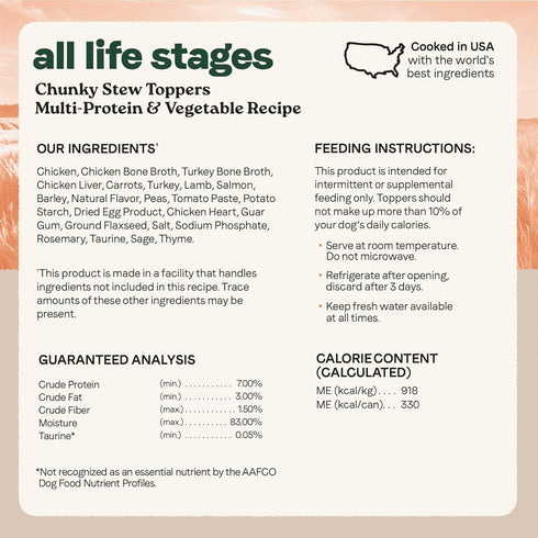12.7 oz. 6) Canidae All Life Stages Wet Dog Food, Chunky Stew Toppers, Multi-Protein & Vegetable Recipe, (Case